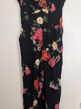 Old Navy Black Floral Jumpsuit with Pink & Yellow Blooms